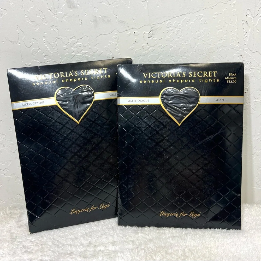 Vintage Victoria’s Secret Dead Stock Black Opaque Tights Size M Lot of 2